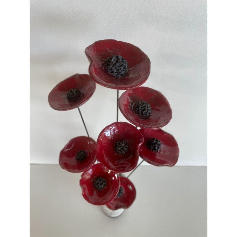 Vase Contemporain avec ses Fleurs Céramique Raku