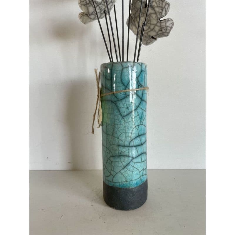 Vase Contemporain Fleurs Blanches Céramique Raku — 6