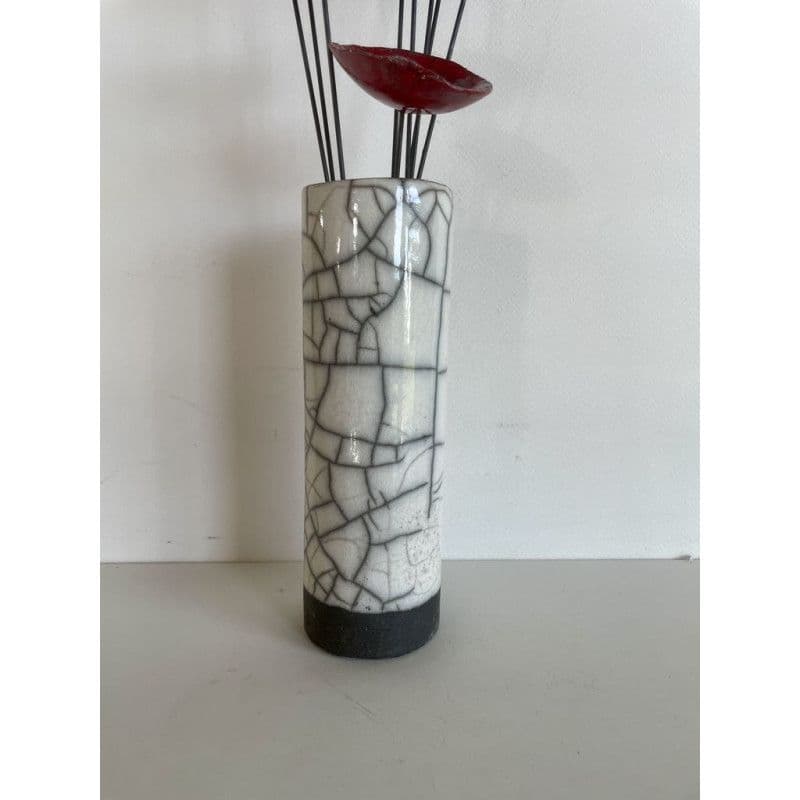 Vase Contemporain avec ses Fleurs Céramique Raku — 6