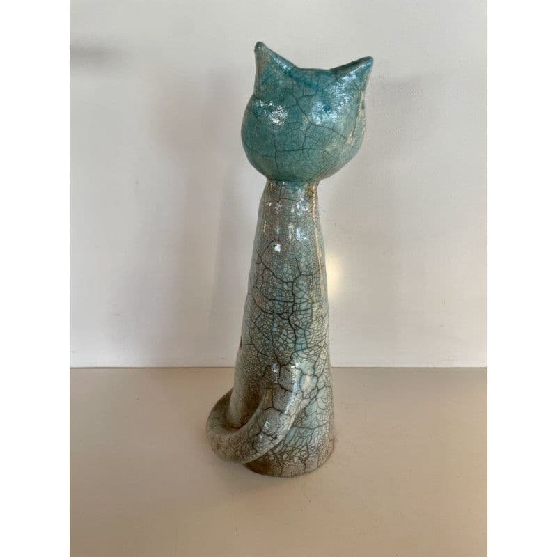 Grand Chat Photophore "Mistigris" en Céramique Raku — 7