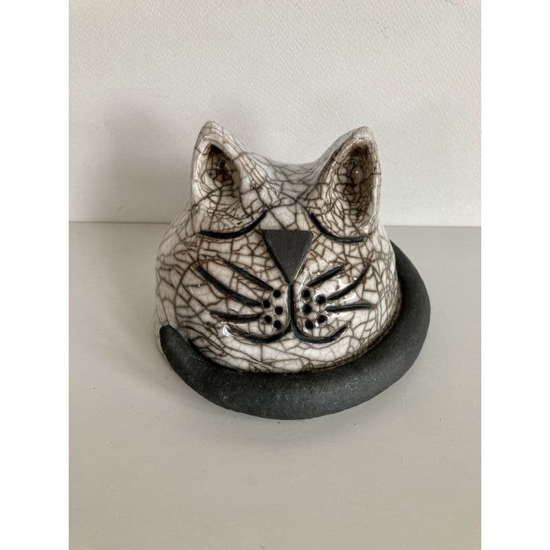 Chat dormeur "Sultan" céramique raku