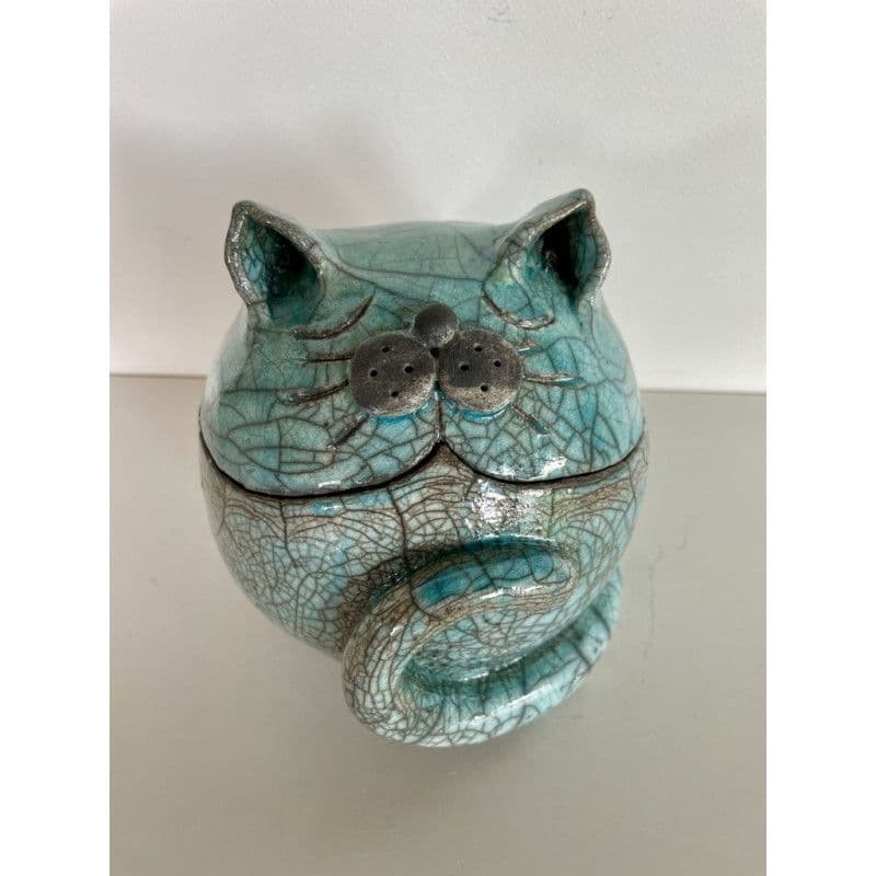 Boîte Chat Bleue Céramique Raku — 2