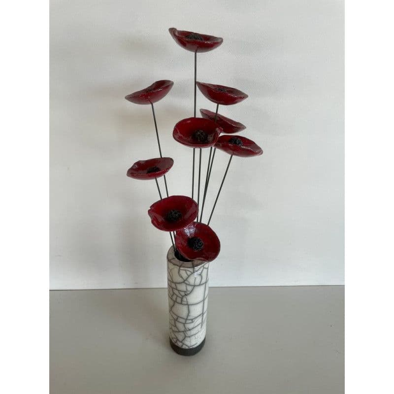 Vase Contemporain avec ses Fleurs Céramique Raku — 4