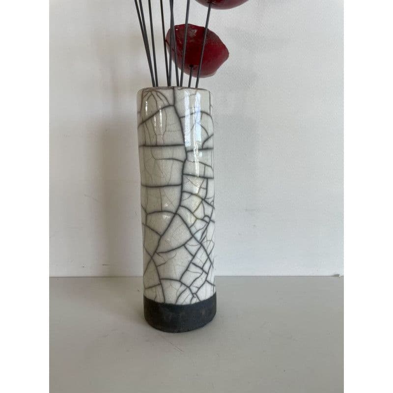 Vase Contemporain avec ses Fleurs Céramique Raku — 7