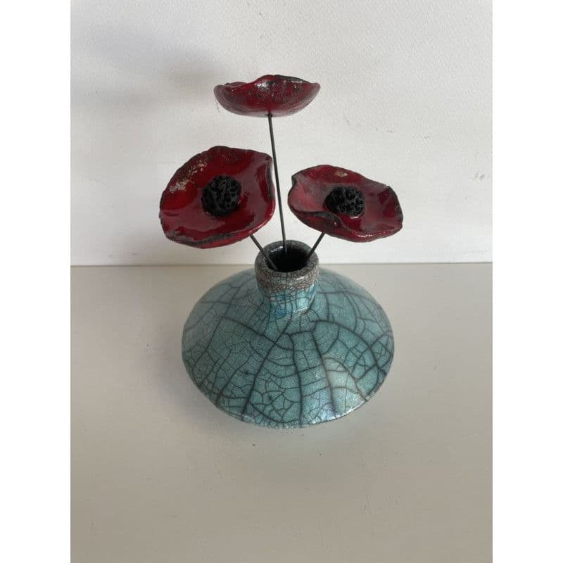 Vase "Zen" Céramique Raku Bleu/Turquoise