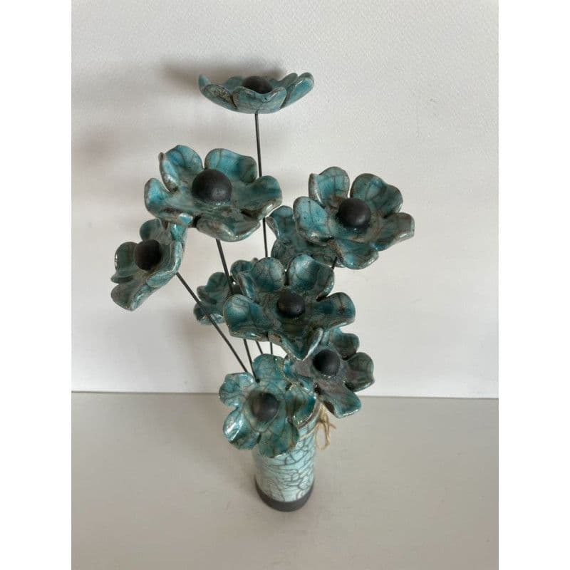 Vase Contemporain Fleurs Bleues Céramique Raku — 6