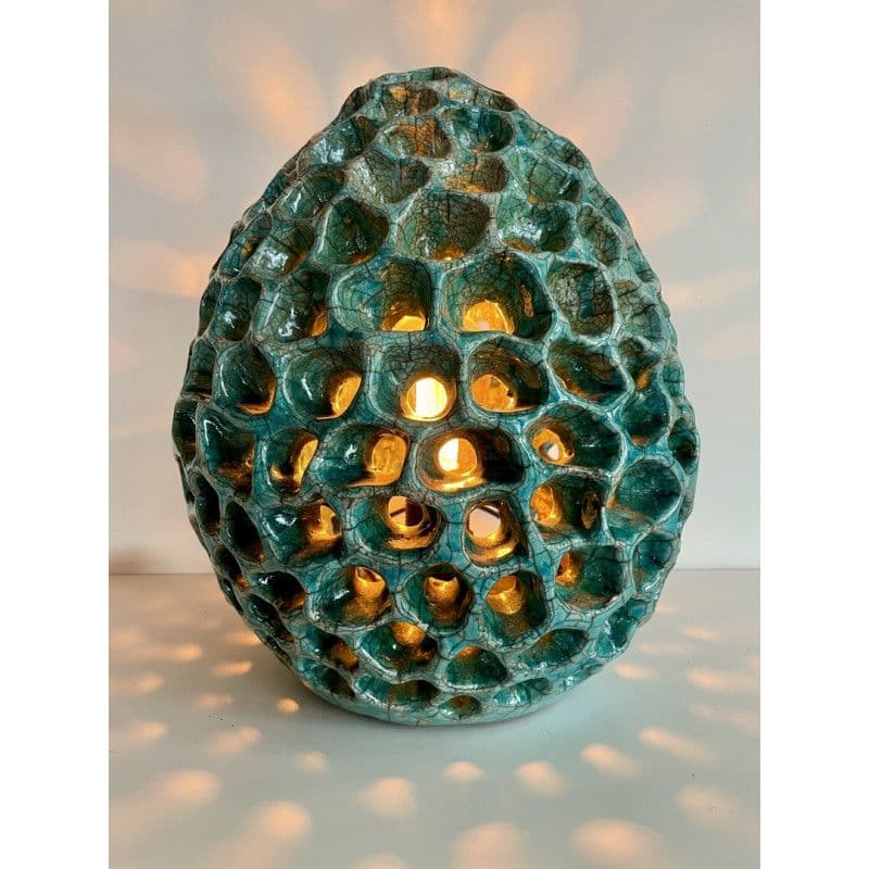 Lampe Anémone Bleue Turquoise Céramique Raku