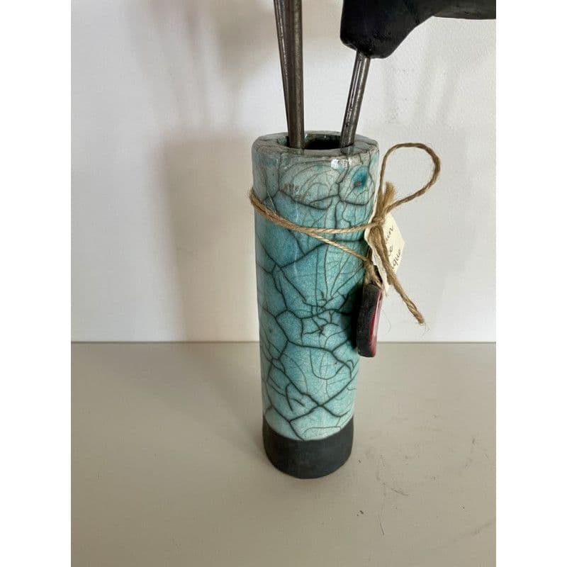 Ceramic Raku vase with 3 flowers — 5