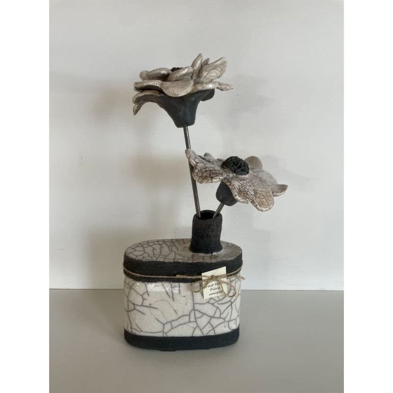 Vase "Bouteille" et ses fleurs Céramique Raku — 2