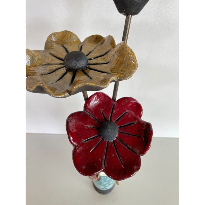 Ceramic Raku vase with 3 flowers — 3