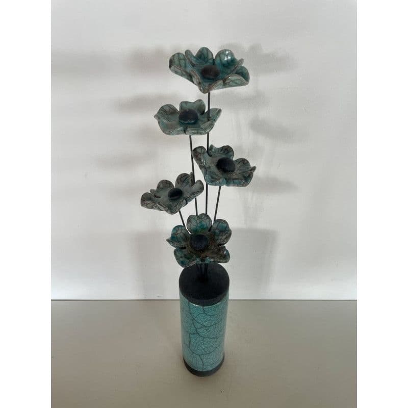 Soliflore Céramique Raku avec sa Fleur Bleue