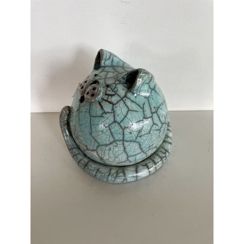 Chat "Cachou" Bleu Céramique Raku — 2