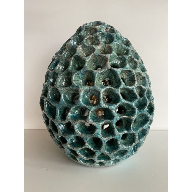 Lampe Anémone Bleue Turquoise Céramique Raku — 8