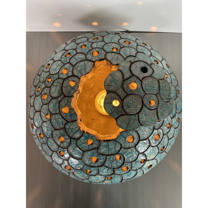 Lampe "Astre" Céramique Raku Bleu — 1