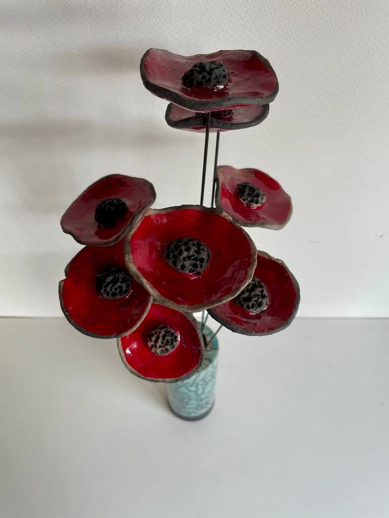 Vase Contemporain avec ses Fleurs Céramique Raku — 4