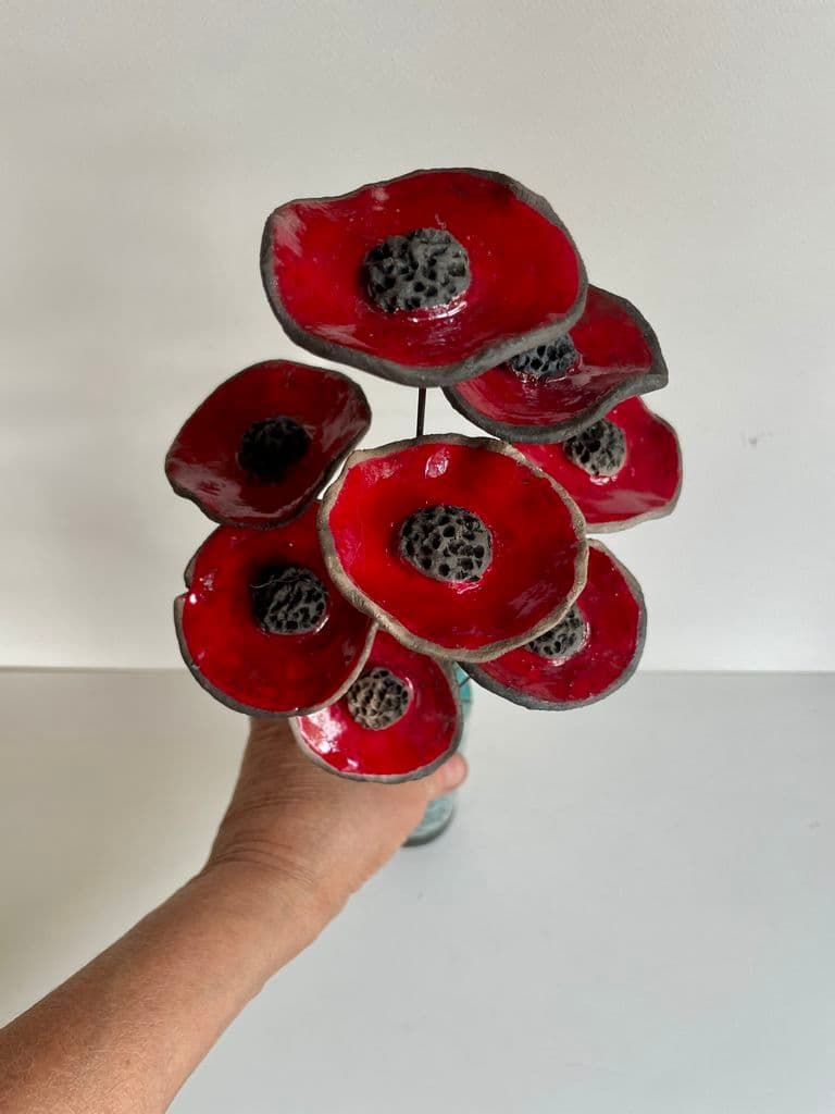Vase Contemporain avec ses Fleurs Céramique Raku — 5